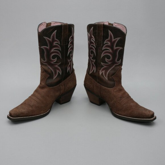 Ariat Ladies 9.5 B Brown Distressed Suede Pink Side-zip Cowboy Boots - 10007853 - Picture 12 of 12